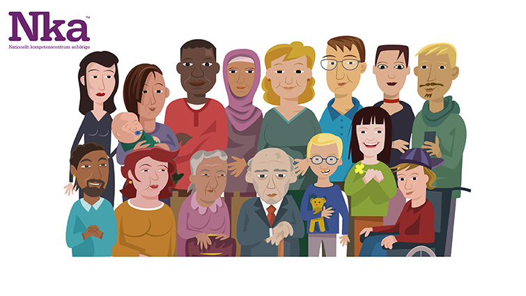 Illustration som visar en grupp människor från olika generationer.