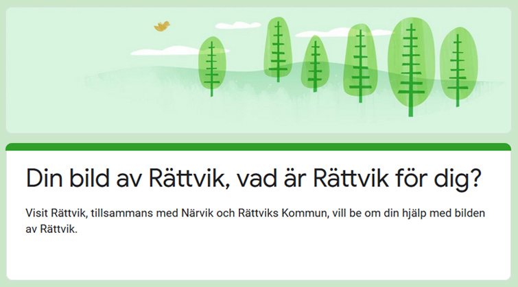 Skärmbild från enkätundersökningen "Din bild av Rättvik, vad är Rättvik för dig?".