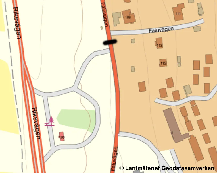 Karta som visar var Faluvägen stängs av för genomfartstrafik.
