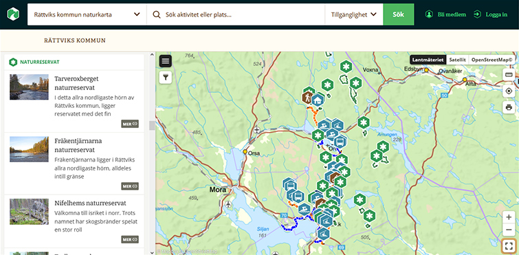 Skärmbild från webbplatsen "Naturkartan Rättviks kommun".