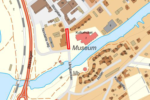 Karta med markering som visar vilken del av Storgatan som är avstängd.