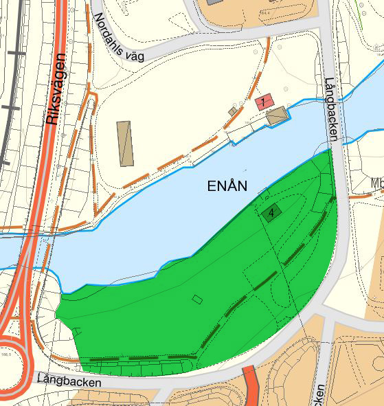 Karta över parkområdet vid Enån.